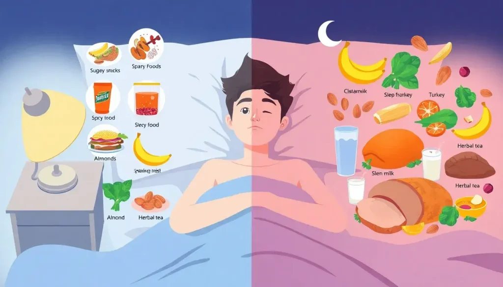 Diet and food choices affecting sleep and causing waking up at 3am including sugar, spicy foods, and sleep-friendly nutrients