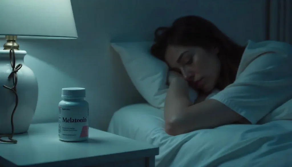 Person following consistent sleep schedule with circadian rhythm graphics, promoting natural sleep without melatonin