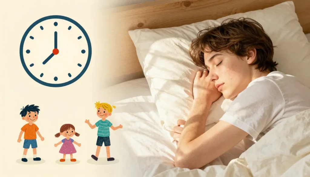 Person following consistent sleep schedule with circadian rhythm graphics, promoting natural sleep without melatonin