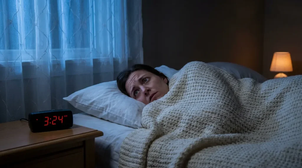 Person struggling with insomnia, illustrating sleep anxiety and tips to fall asleep naturally