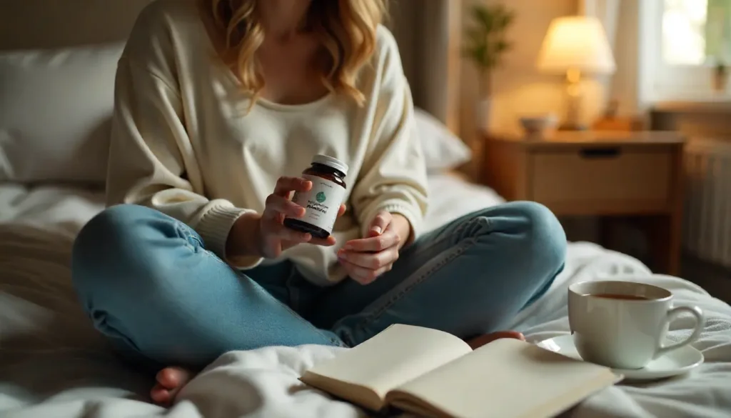 Man preparing natural sleep aids including chamomile, lemon balm, valerian root, and ashwagandha, demonstrating natural sleep hacks for deep sleep and herbal support