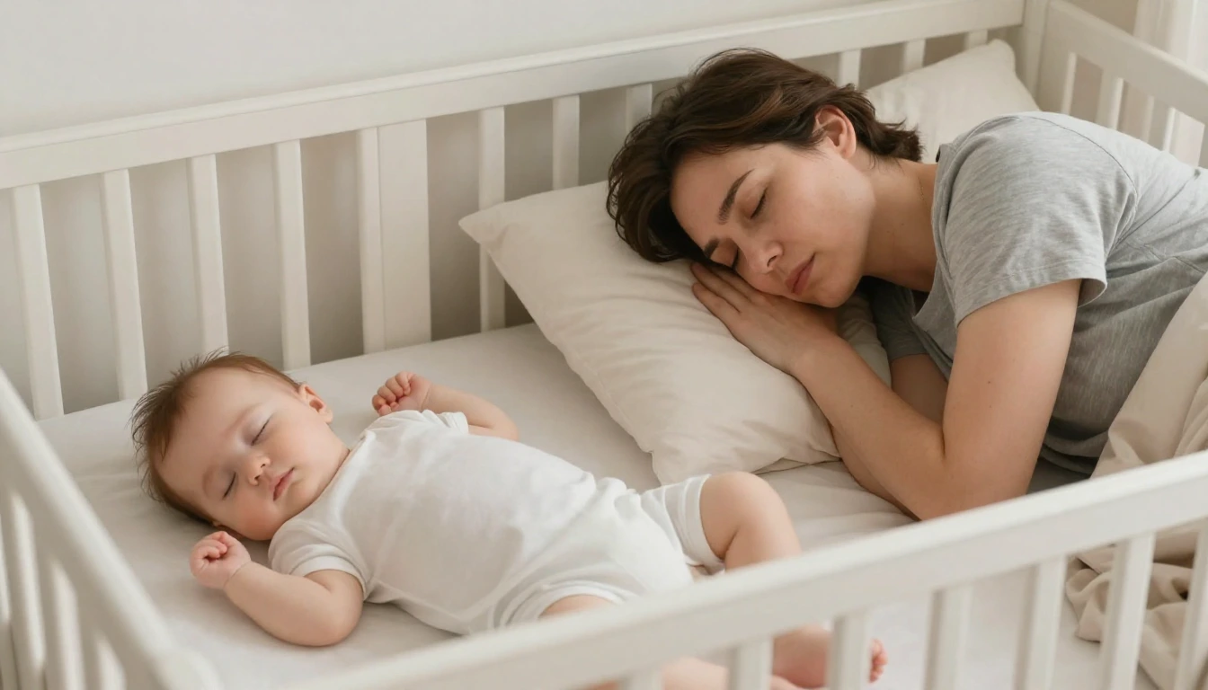Parent resting while baby sleeps nearby – parental self-care to support better baby sleep at night