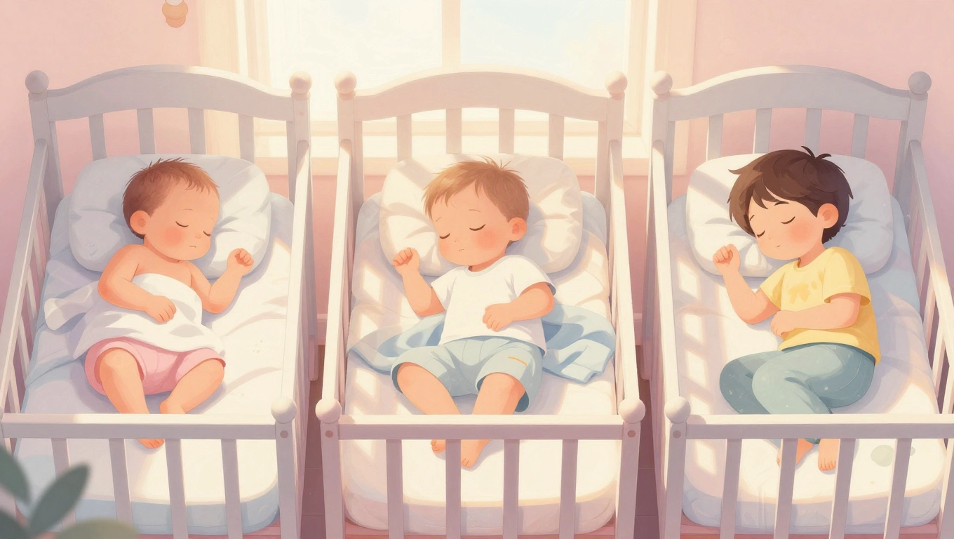 Newborn, infant, and toddler sleeping peacefully to represent different baby sleep needs – how to help baby sleep better at night