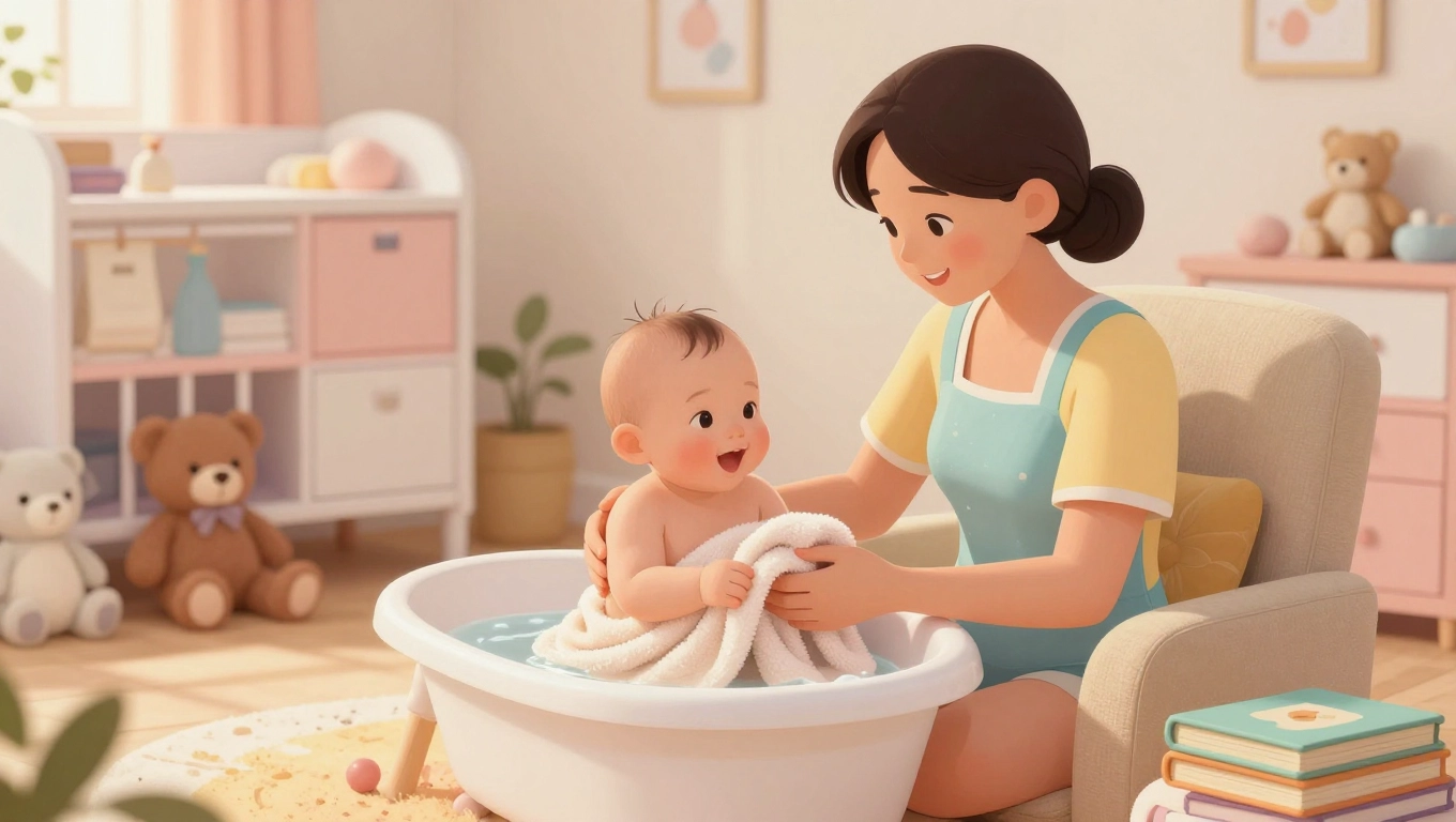 Parent giving baby a warm bath and reading a bedtime story as part of a consistent bedtime routine to help baby sleep better at night