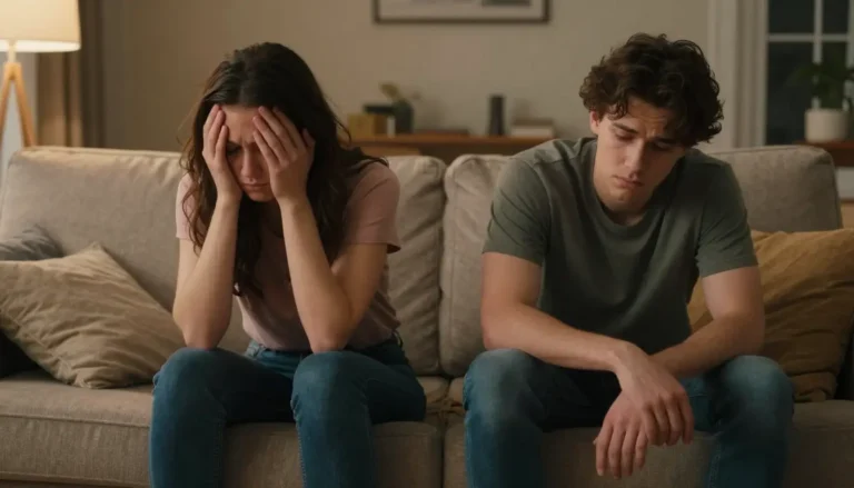 Couple sitting apart after an argument, showing emotional stress and fear of losing connection.