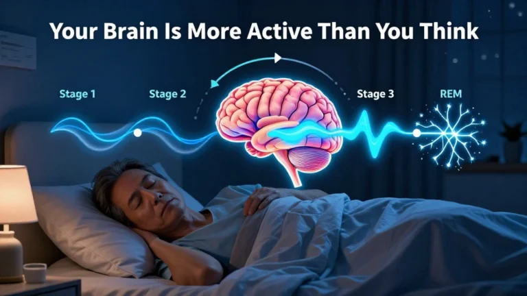 REM sleep brain activity infographic showing memory consolidation and emotional processing