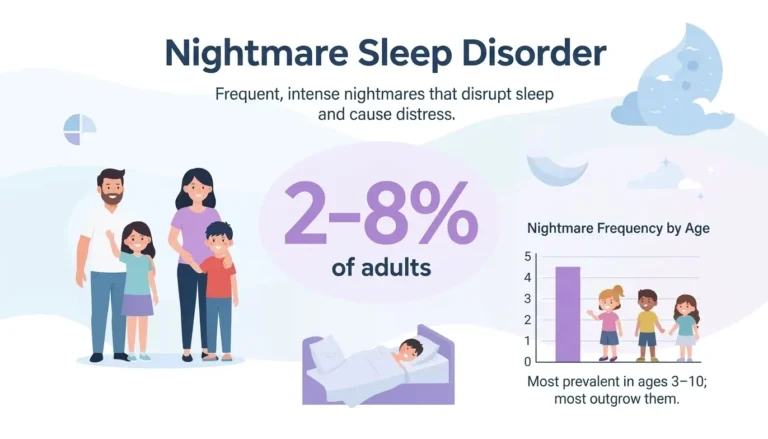 Infographic showing how common nightmare sleep disorder is among adults and children