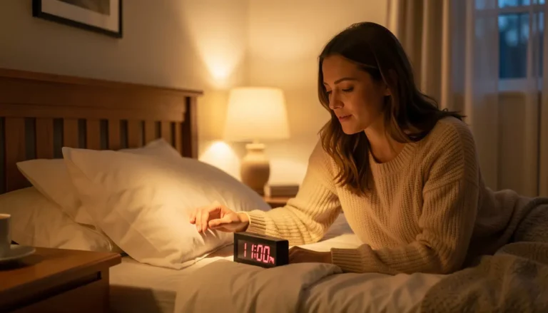 American woman going to bed at the same time to maintain consistent sleep schedule