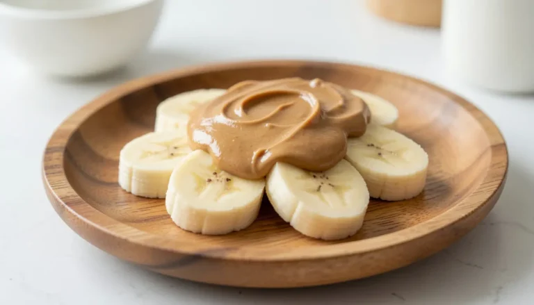 Banana slices with peanut butter healthy bedtime snack